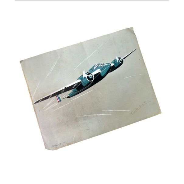 Vintage Painting of French WW2 Mosquito Fighter Plane